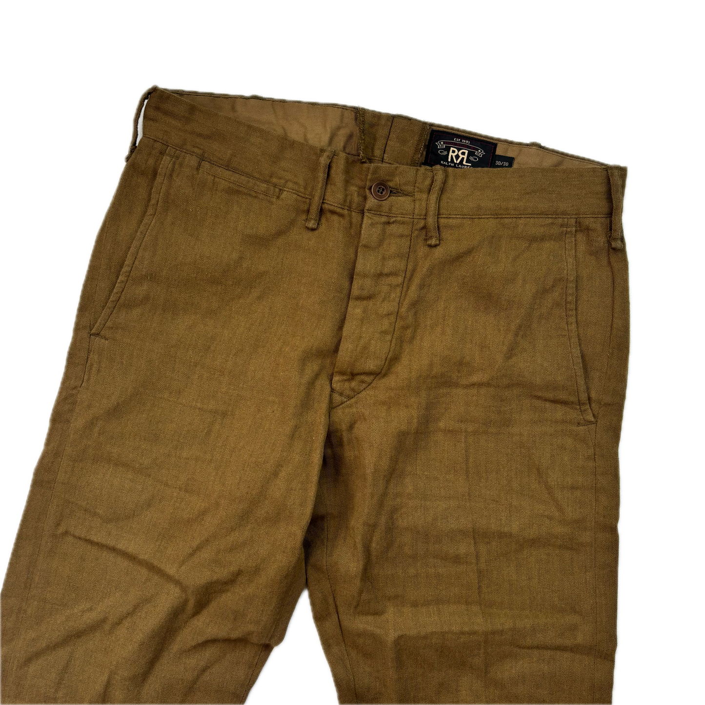 RRL Ralph Lauren Khaki Green Chinos Trouser  (Cotton / Wool) - 30x30