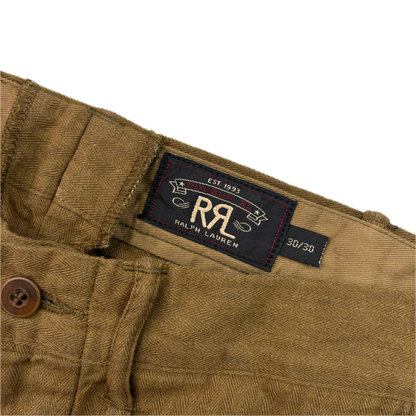 RRL Ralph Lauren Khaki Green Chinos Trouser  (Cotton / Wool) - 30x30