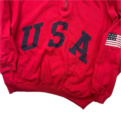 Polo Ralph Lauren Red USA Quarter Zip Sweatshirt - S