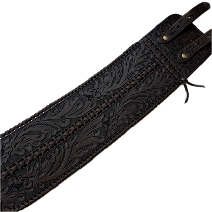 Ralph Lauren Dark Brown Leather Equestrian Corset Western Hand Tooled Belt - L