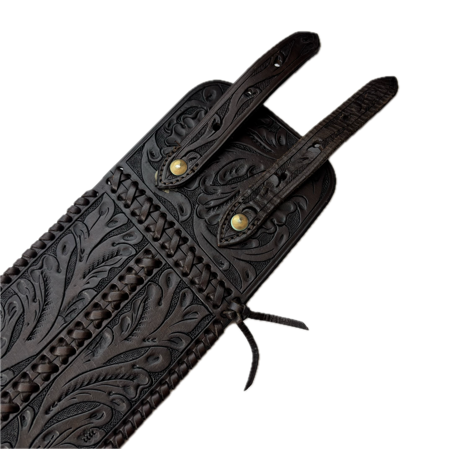 Ralph Lauren Dark Brown Leather Equestrian Corset Western Hand Tooled Belt - L