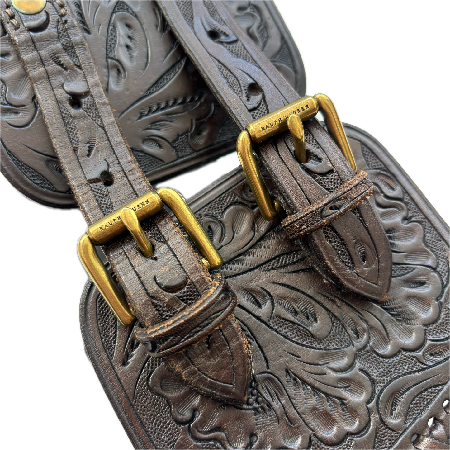 Ralph Lauren Dark Brown Leather Equestrian Corset Western Hand Tooled Belt - L