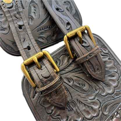 Ralph Lauren Dark Brown Leather Equestrian Corset Western Hand Tooled Belt - L