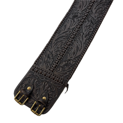 Ralph Lauren Dark Brown Leather Equestrian Corset Western Hand Tooled Belt - L