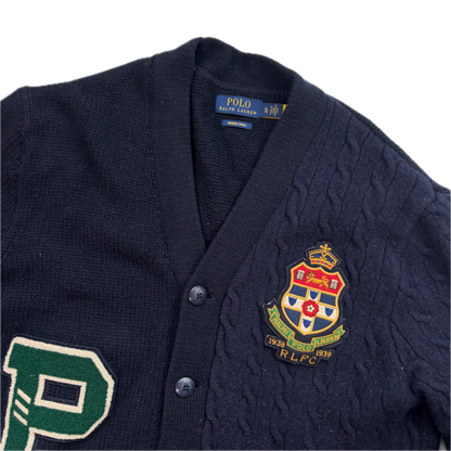 Polo Ralph Lauren Varsity Cardigan Navy Patchwork Cable-Knit Cardigan (Wool) - XL