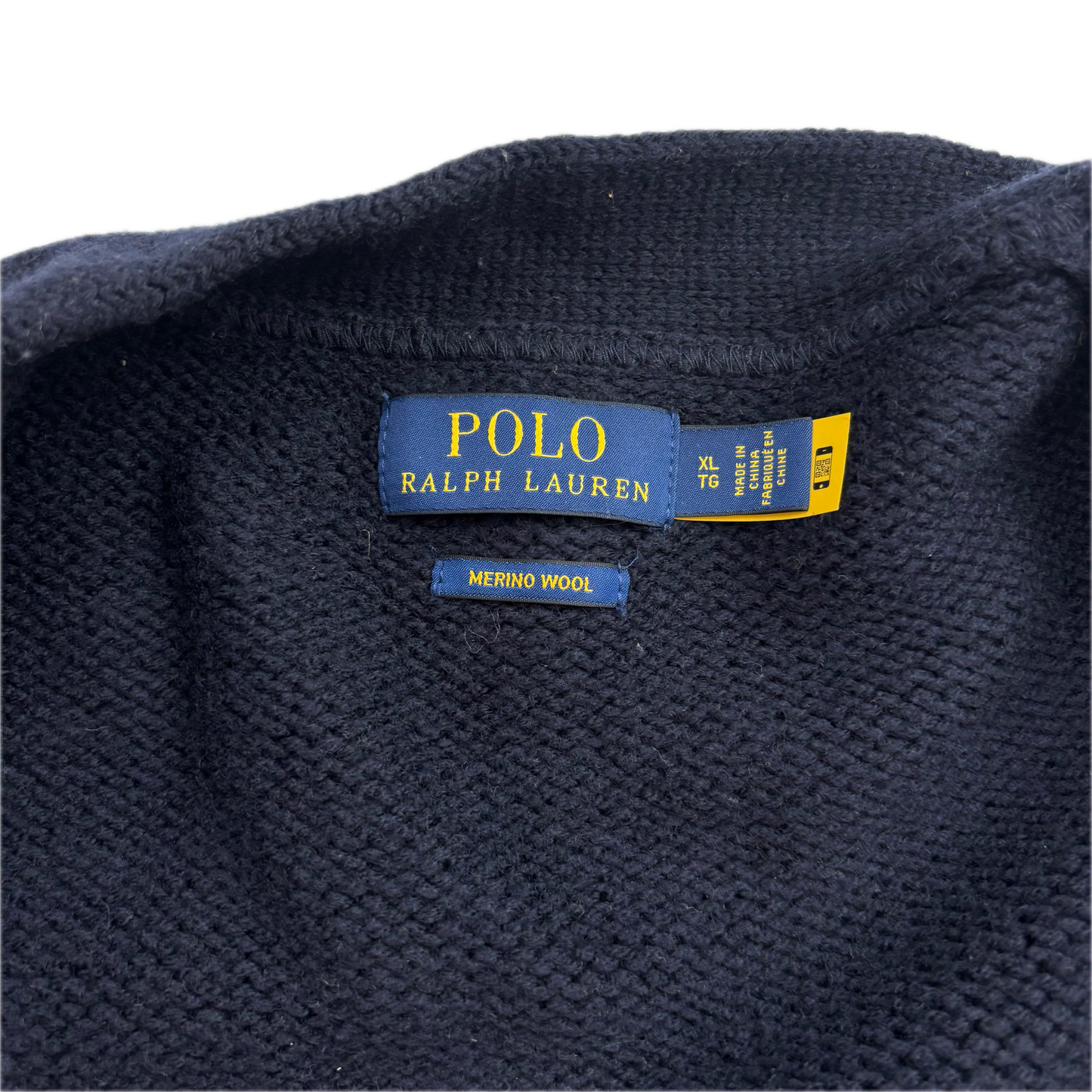 Polo Ralph Lauren Varsity Cardigan Navy Patchwork Cable-Knit Cardigan (Wool) - XL