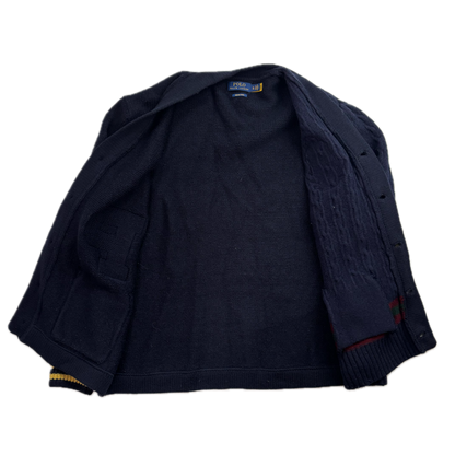 Polo Ralph Lauren Varsity Cardigan Navy Patchwork Cable-Knit Cardigan (Wool) - XL