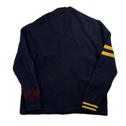 Polo Ralph Lauren Varsity Cardigan Navy Patchwork Cable-Knit Cardigan (Wool) - XL