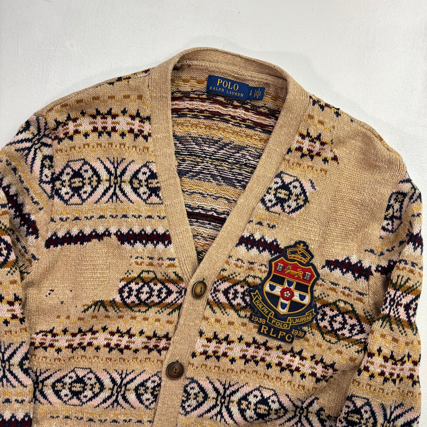 Polo Ralph Lauren Distressed Fairisle Cardigan (Cotton Linen Silk) - S