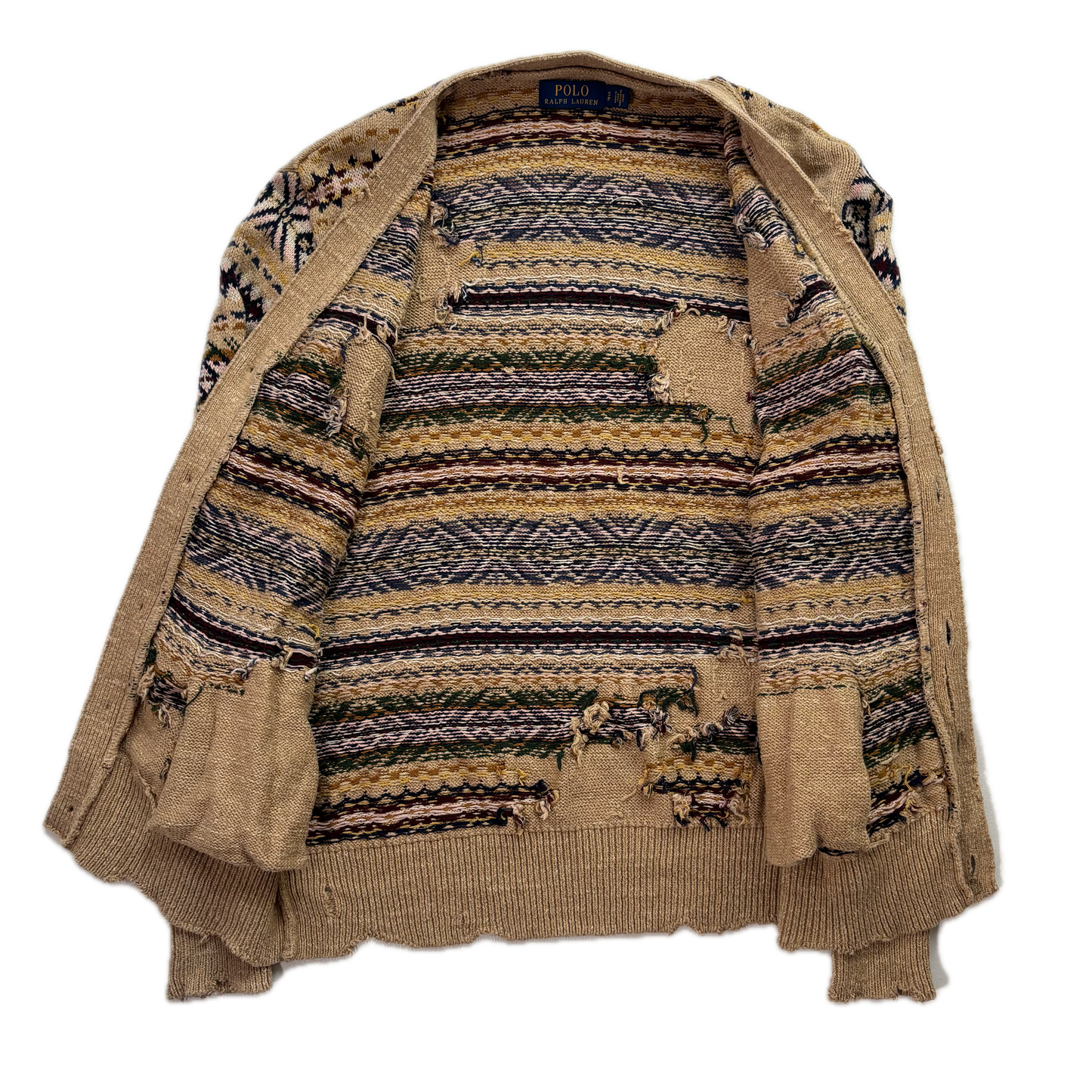 Polo Ralph Lauren Distressed Fairisle Cardigan (Cotton Linen Silk) - S