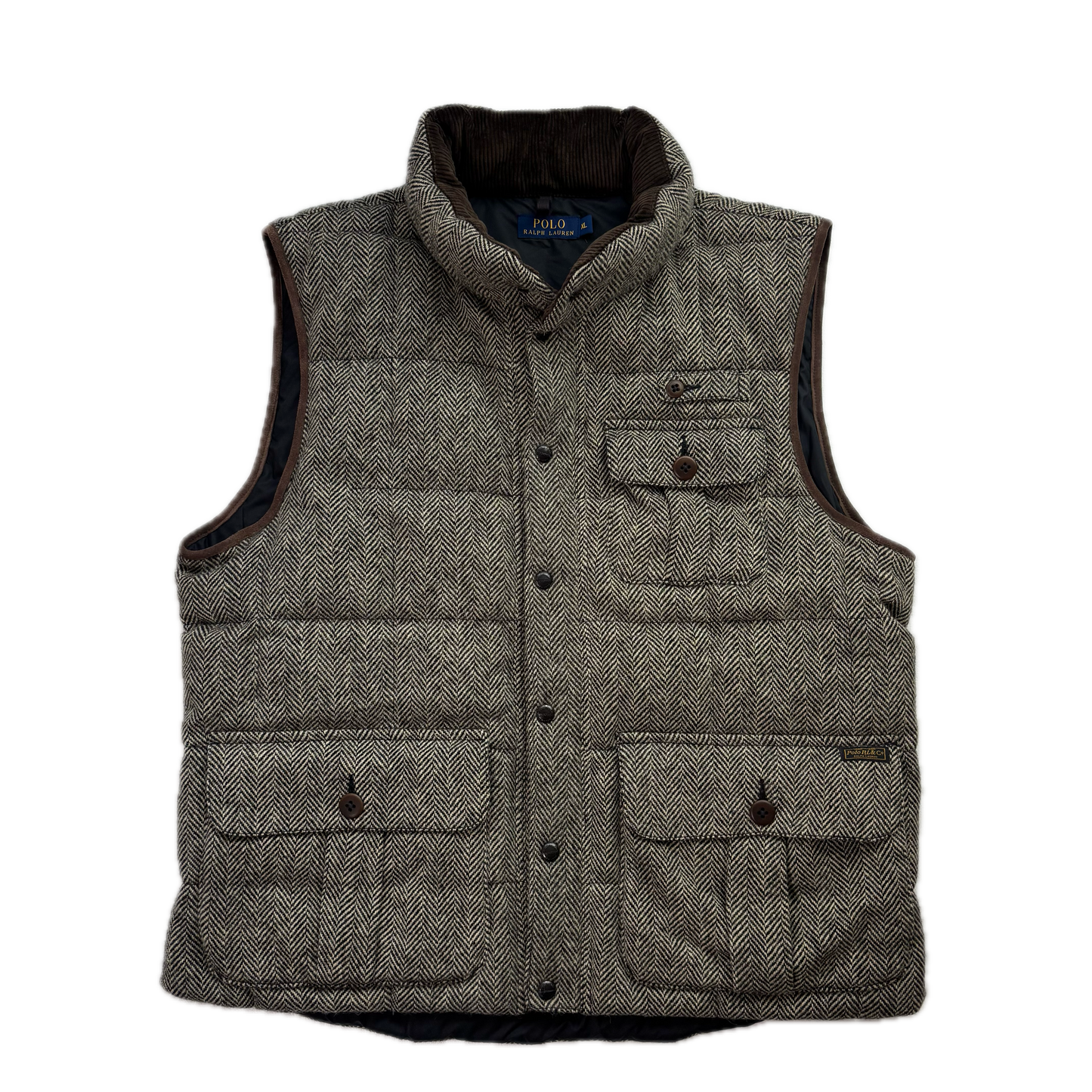 Polo Ralph Lauren Grey Herringbone Body Warmer Gilet Down Vest (Wool) - XL