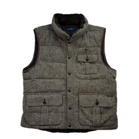 Polo Ralph Lauren Grey Herringbone Body Warmer Gilet Down Vest (Wool) - XL