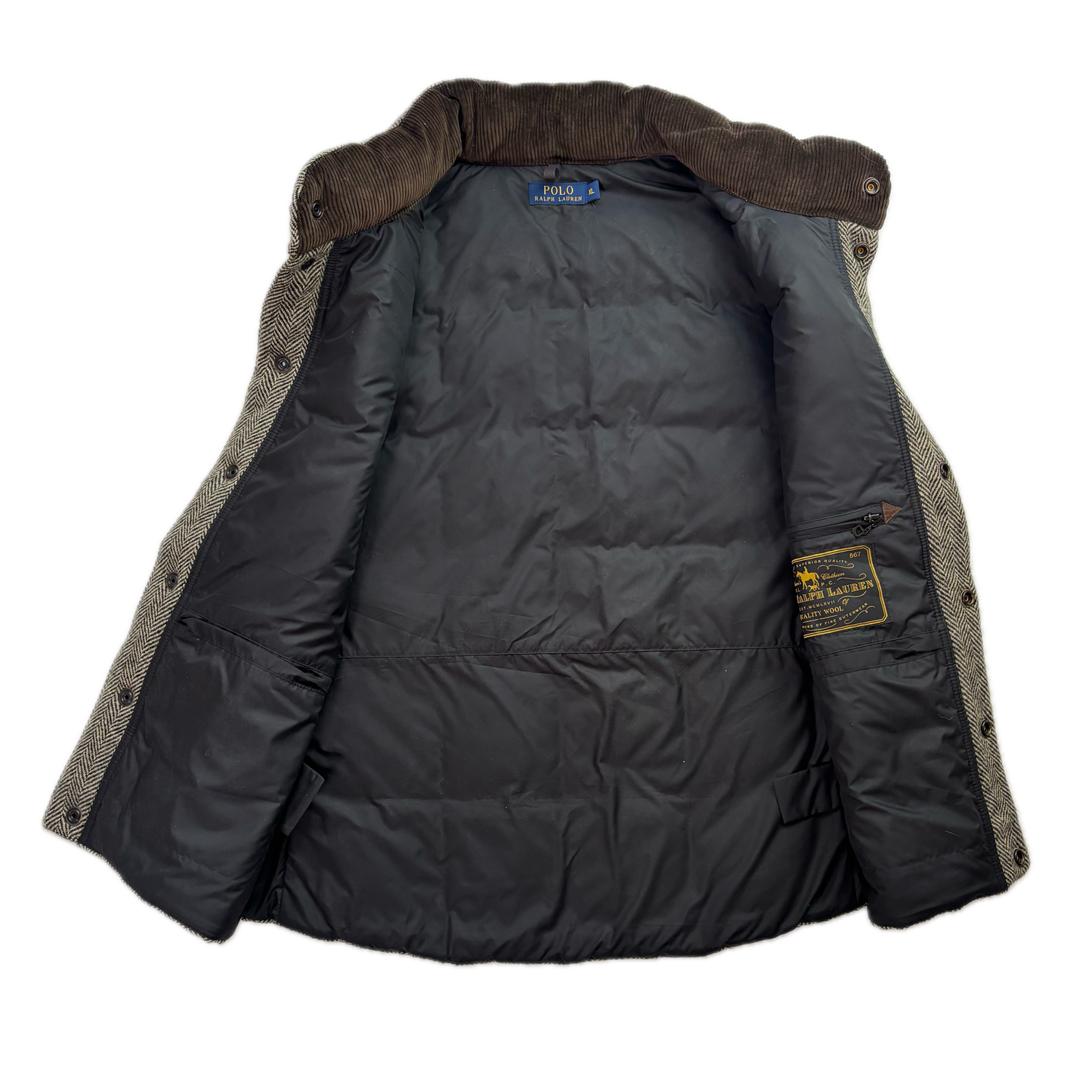 Polo Ralph Lauren Grey Herringbone Body Warmer Gilet Down Vest (Wool) - XL
