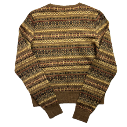 Ralph Lauren Polo Sportswoman Fairisle Jumper V-Neck Hand Knit Sweater (Wool Cashmere) - L