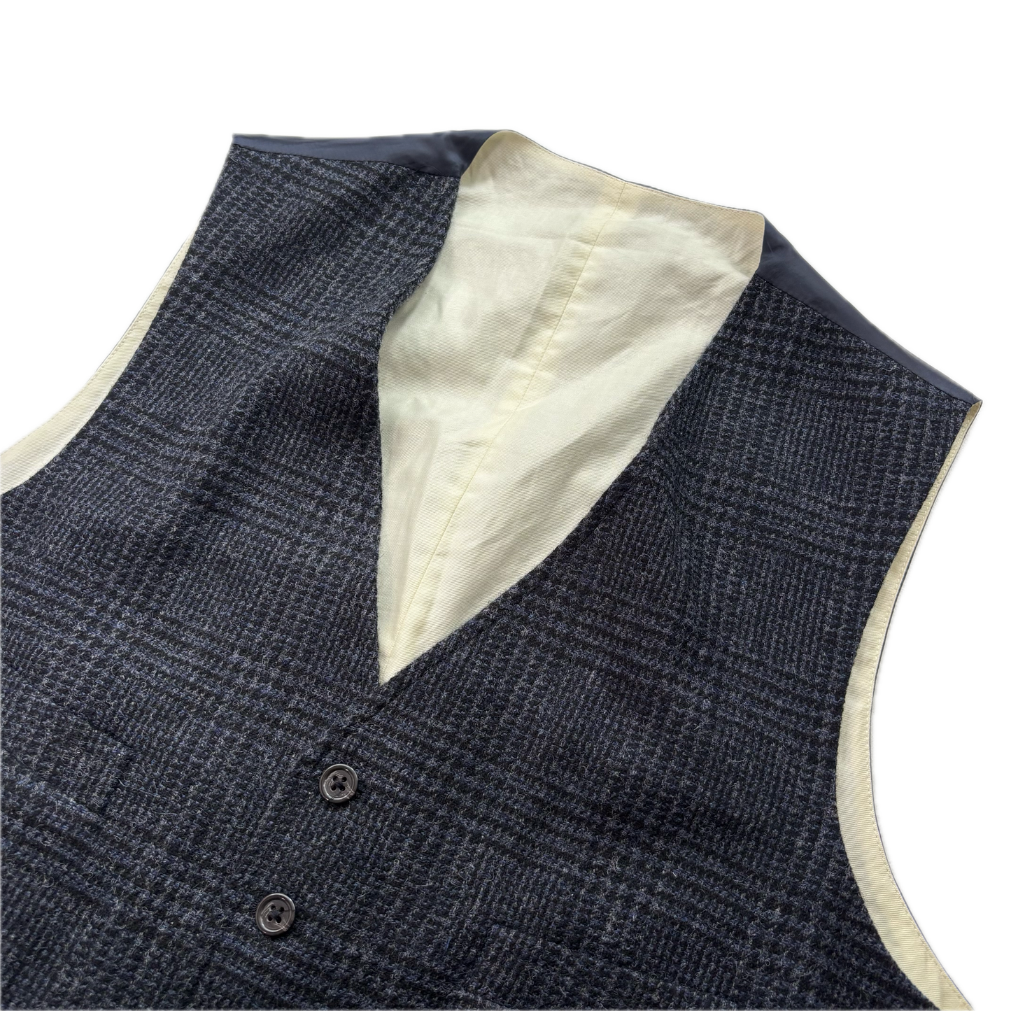 Polo Ralph Lauren Navy Blue Glen Plaid Waistcoat (Wool Cotton) - 42R