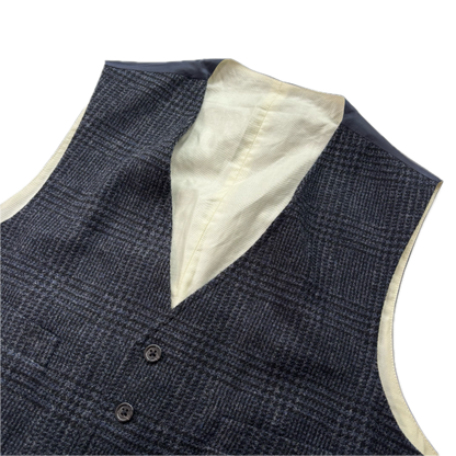Polo Ralph Lauren Navy Blue Glen Plaid Waistcoat (Wool Cotton) - 42R