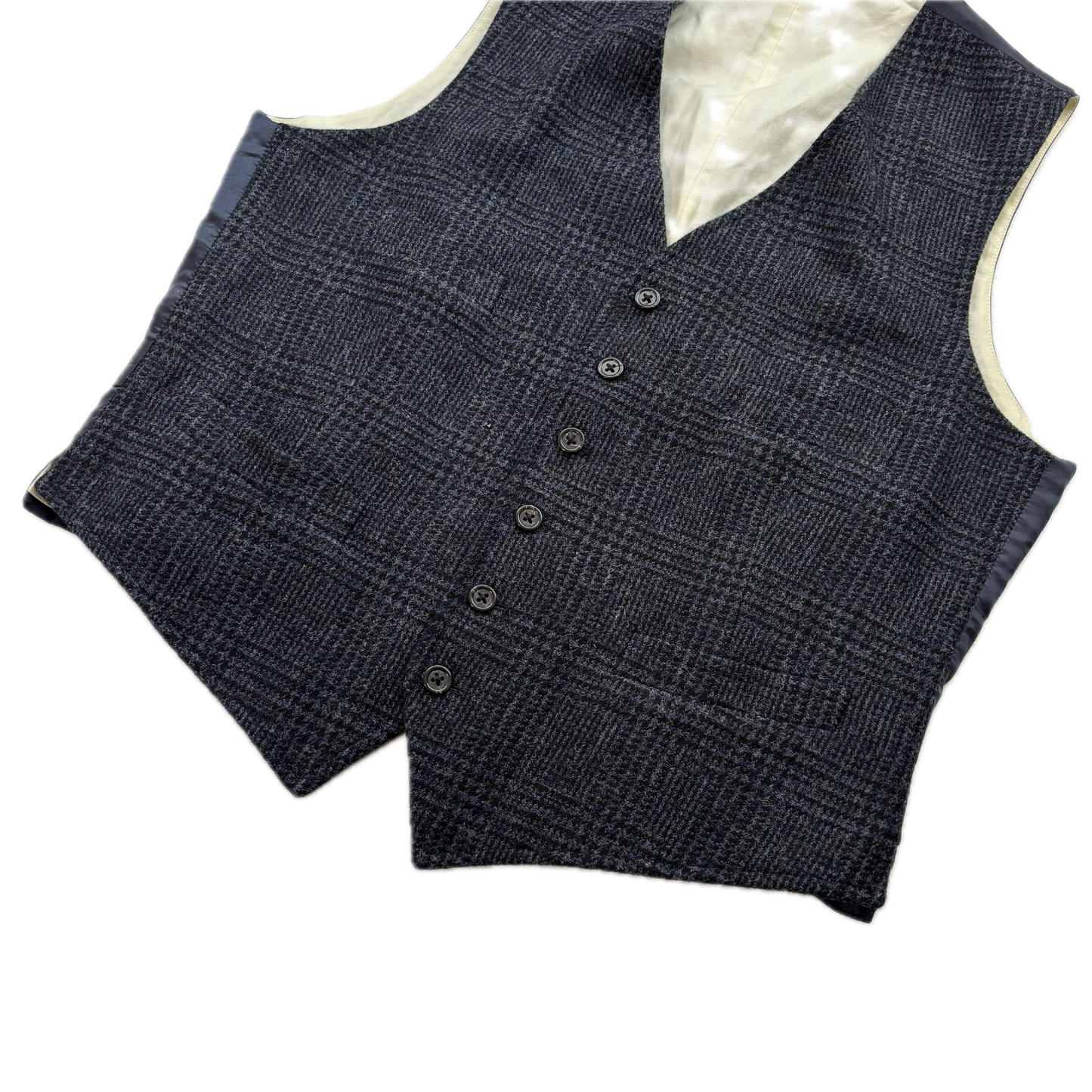Polo Ralph Lauren Navy Blue Glen Plaid Waistcoat (Wool Cotton) - 42R