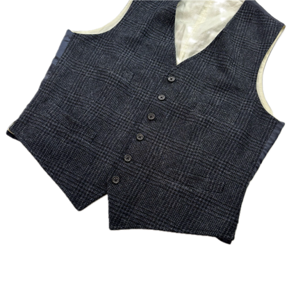 Polo Ralph Lauren Navy Blue Glen Plaid Waistcoat (Wool Cotton) - 42R