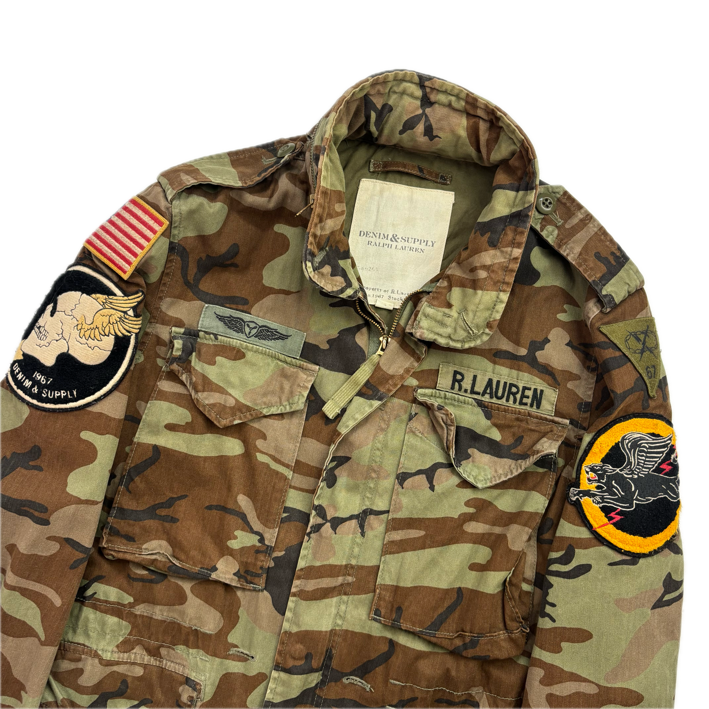 Denim Supply Green Camo Military Parka Army Patch Jacket - S