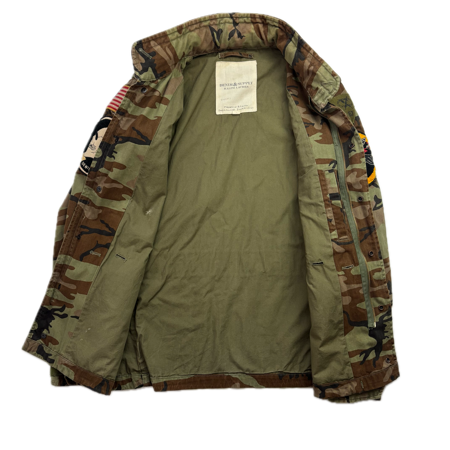 Denim Supply Green Camo Military Parka Army Patch Jacket - S