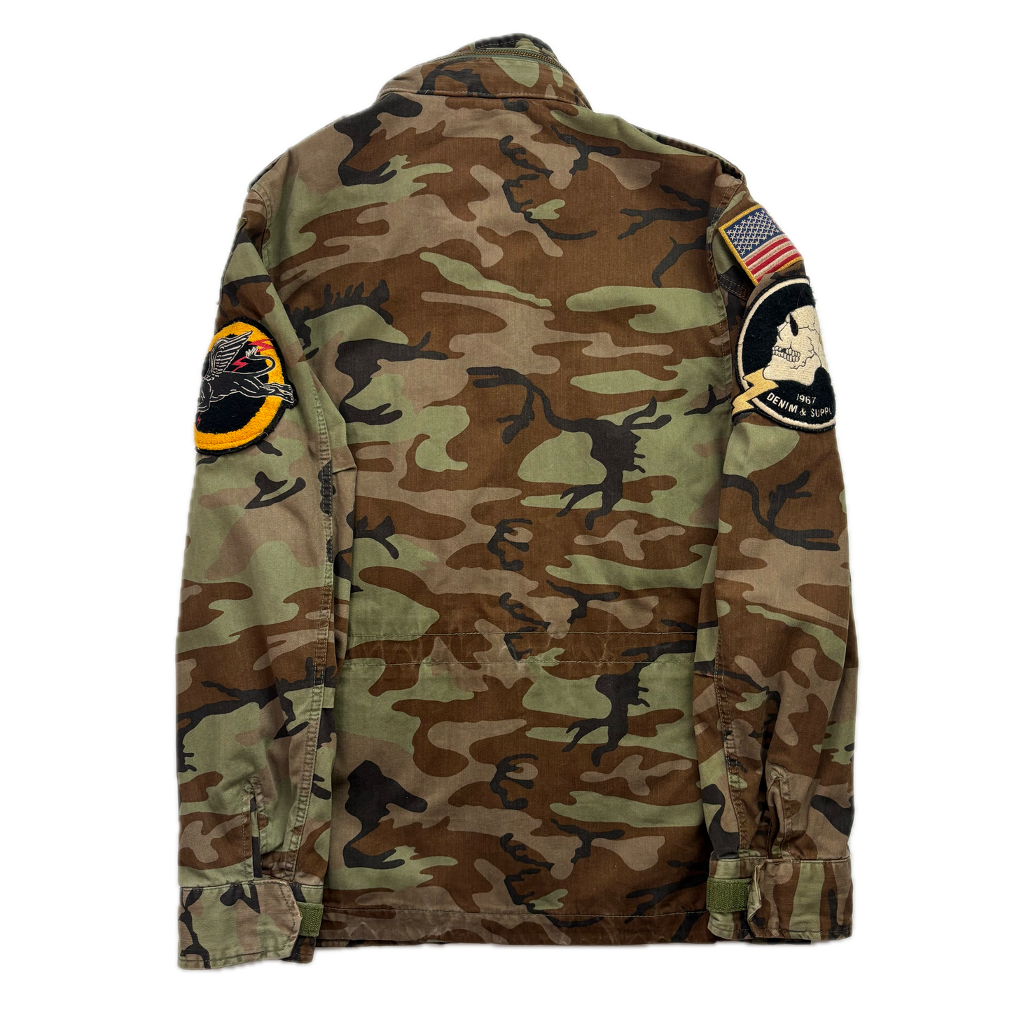 Denim Supply Green Camo Military Parka Army Patch Jacket - S