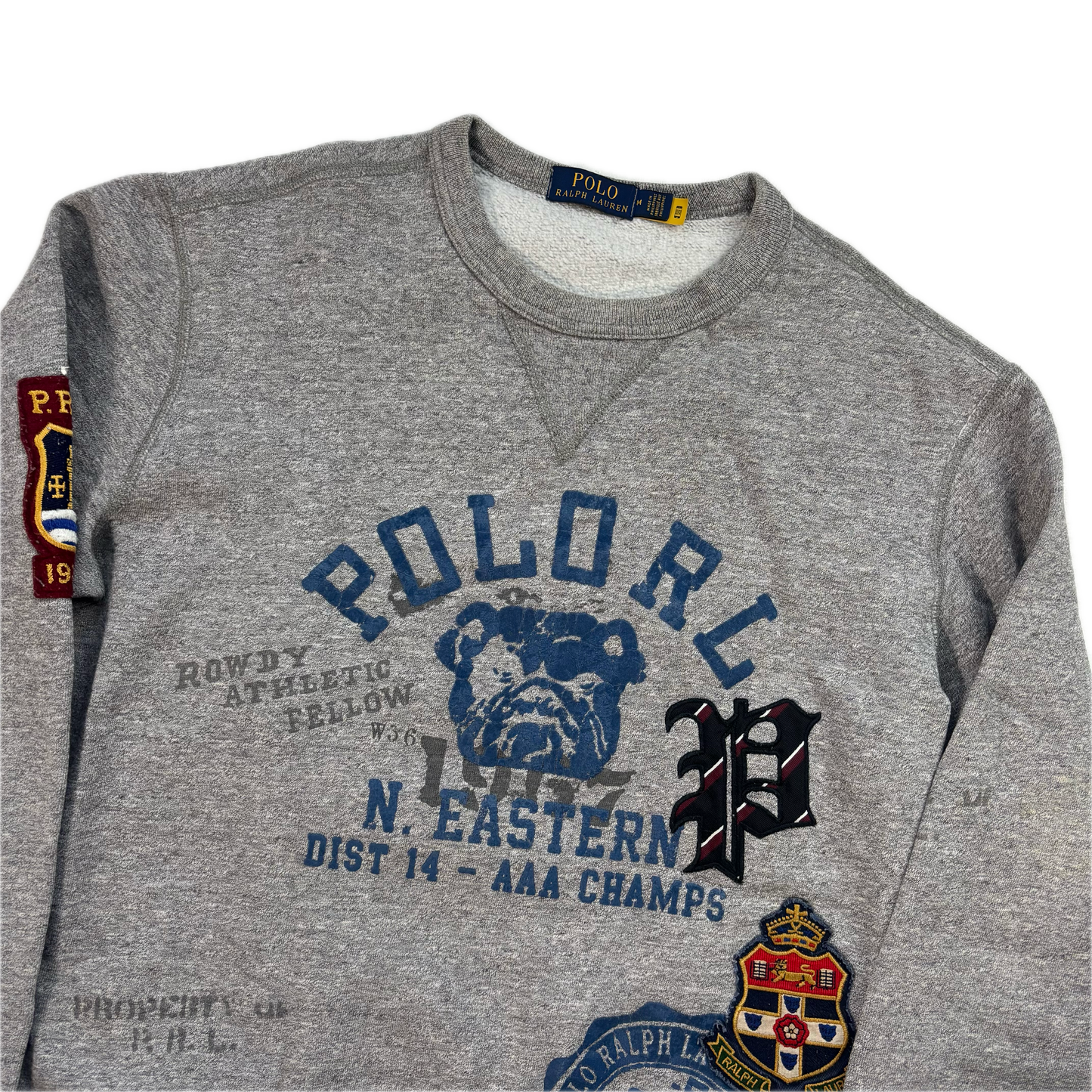 Polo Ralph Lauren Grey Bulldog Collegiate Patches PRLFC Sweatshirt - M