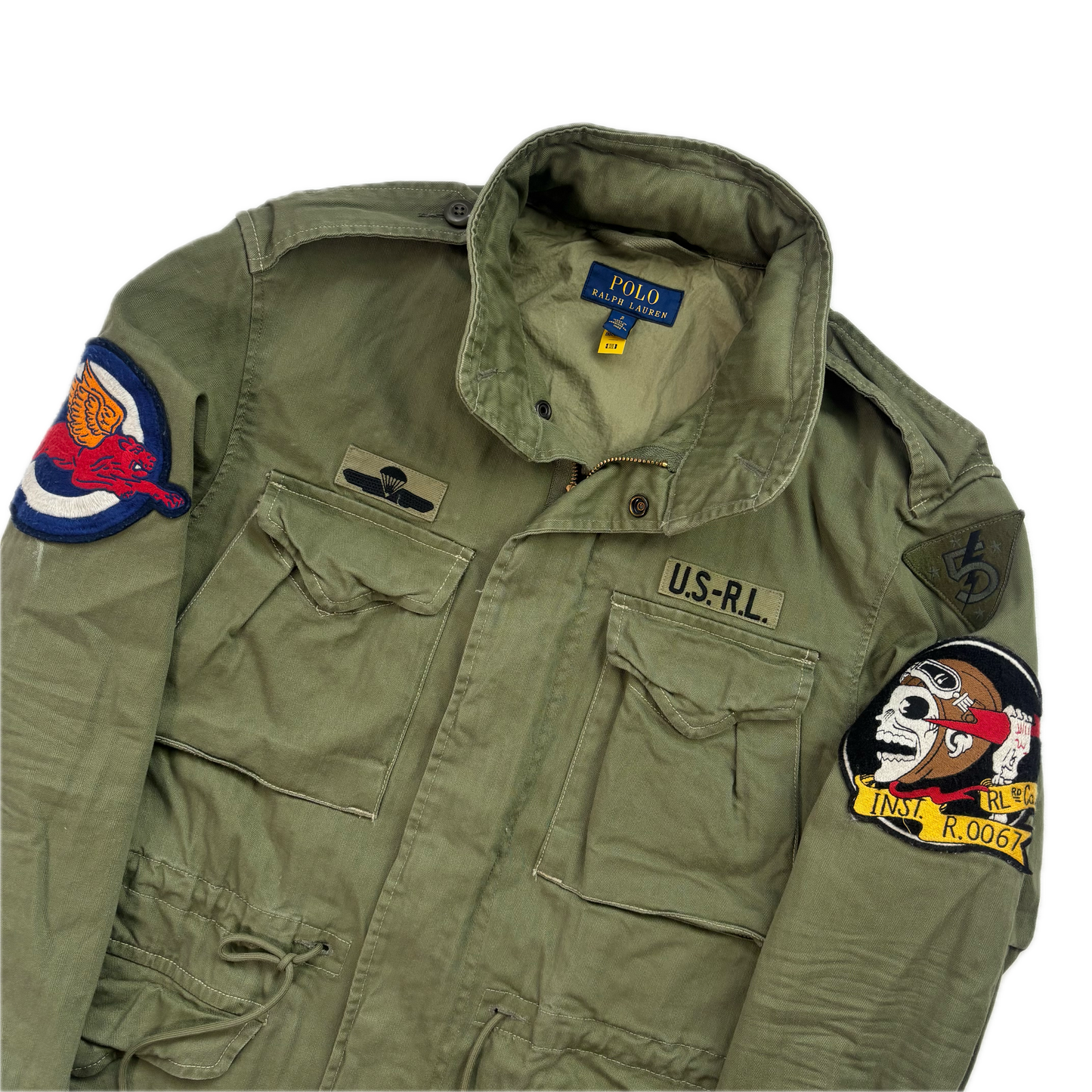 Polo Ralph Lauren Green Army Military Field Jacket Patches - S