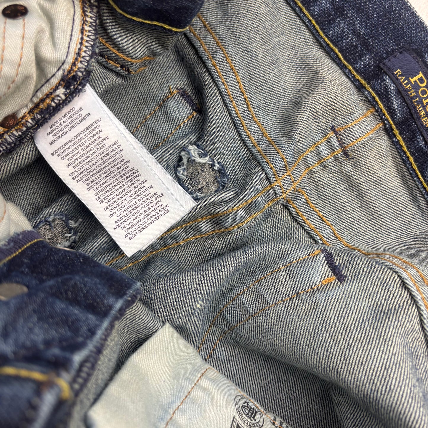 Polo Ralph Lauren Varick Slim Straight Jeans Patchwork Distressed - 33x32