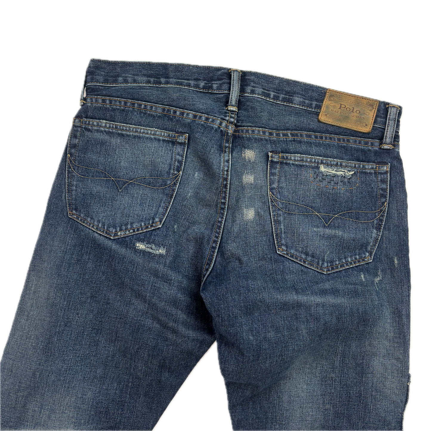 Polo Ralph Lauren Varick Slim Straight Jeans Patchwork Distressed - 33x32