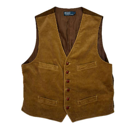 Polo Ralph Lauren Brown Tan Corduroy Waistcoat - L