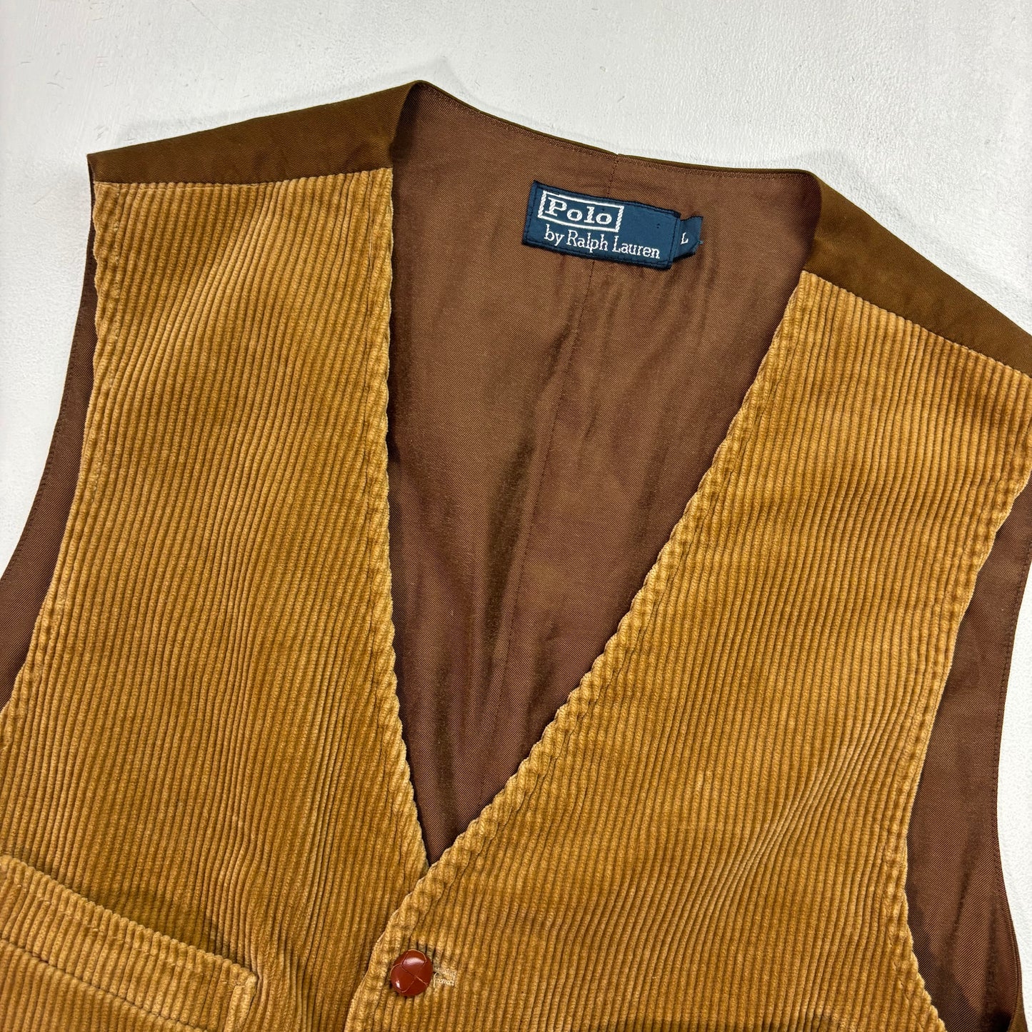 Polo Ralph Lauren Brown Tan Corduroy Waistcoat - L
