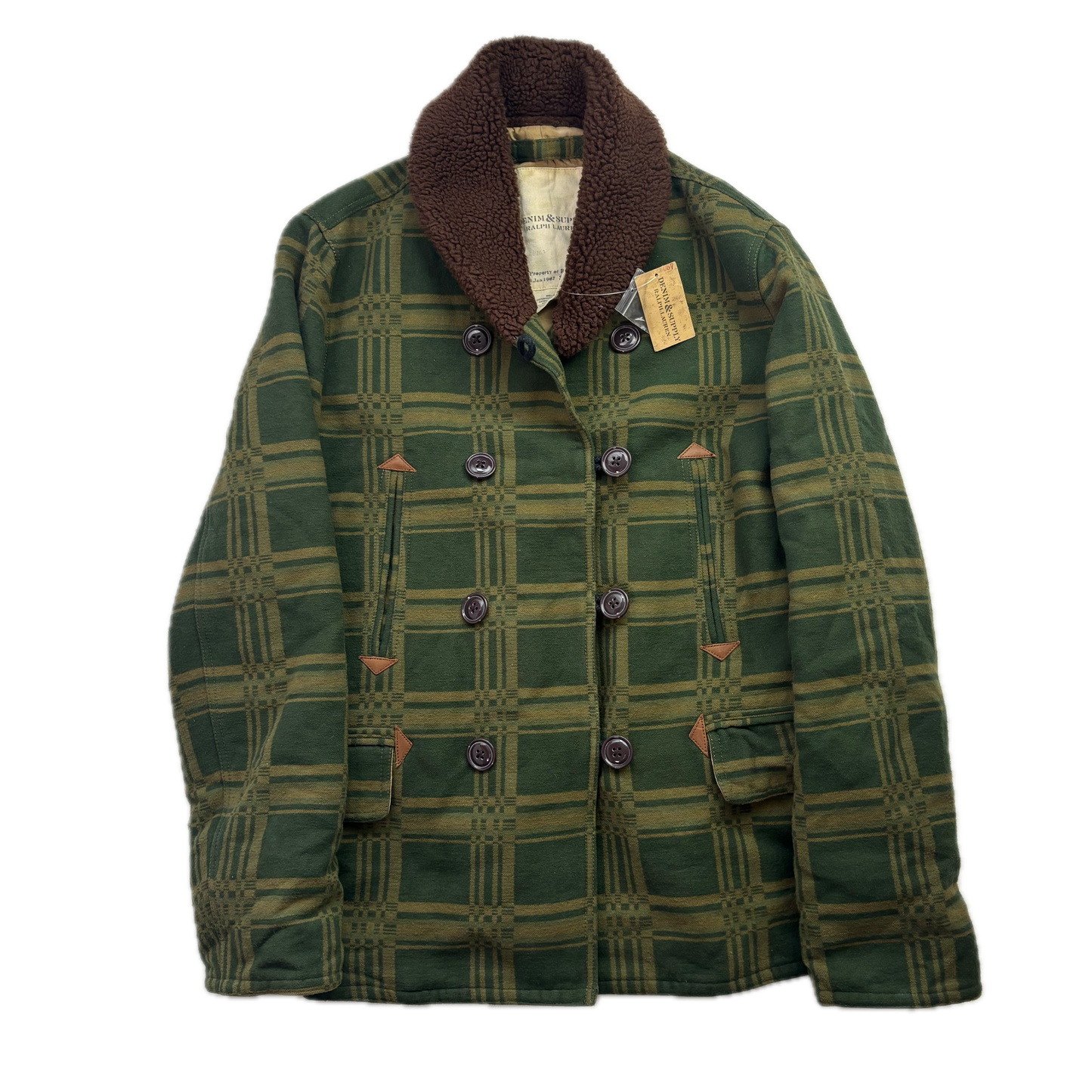 Denim Supply Green Jacquard Pattern Sherpa Collar Jacket - M