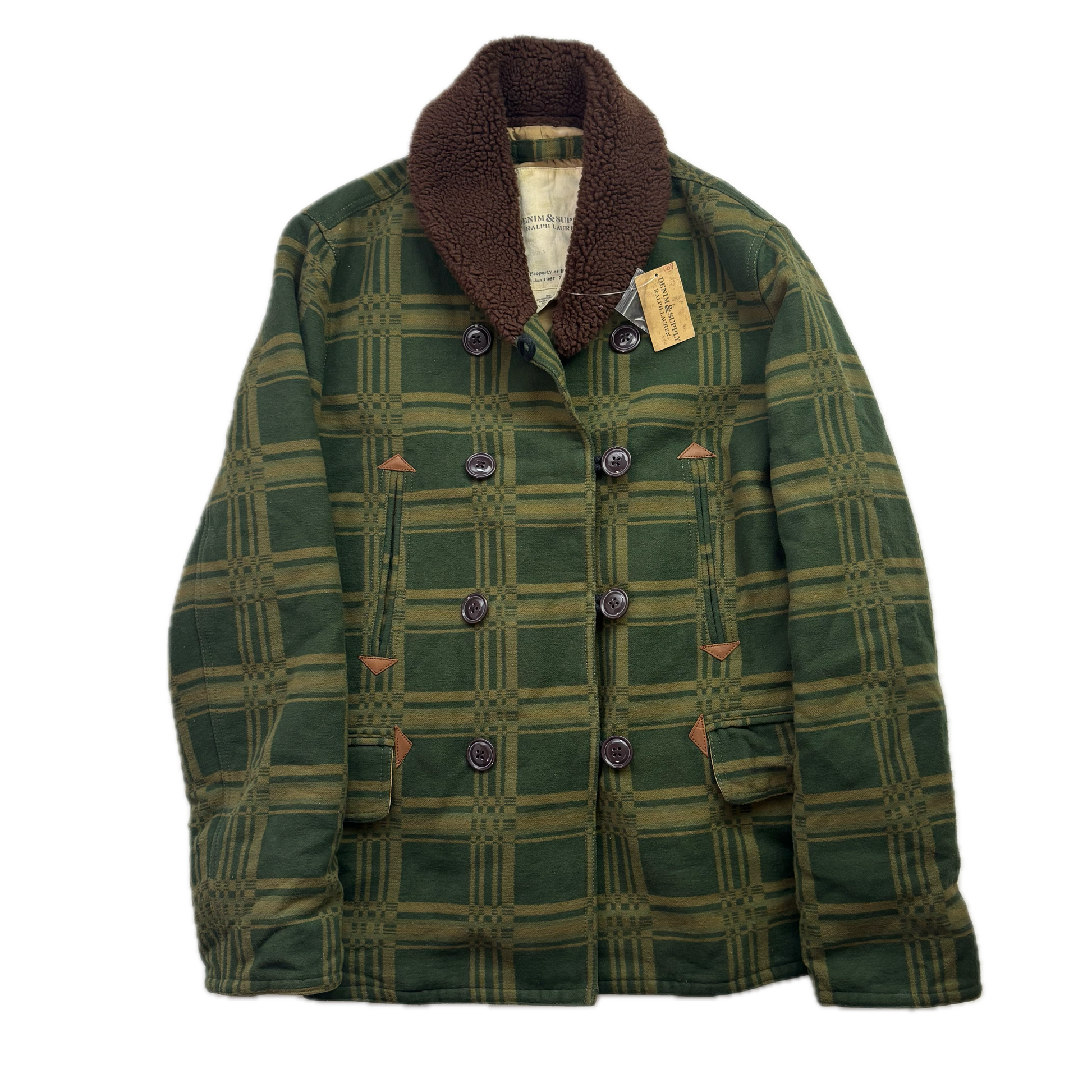 Denim Supply Green Jacquard Pattern Sherpa Collar Jacket - M