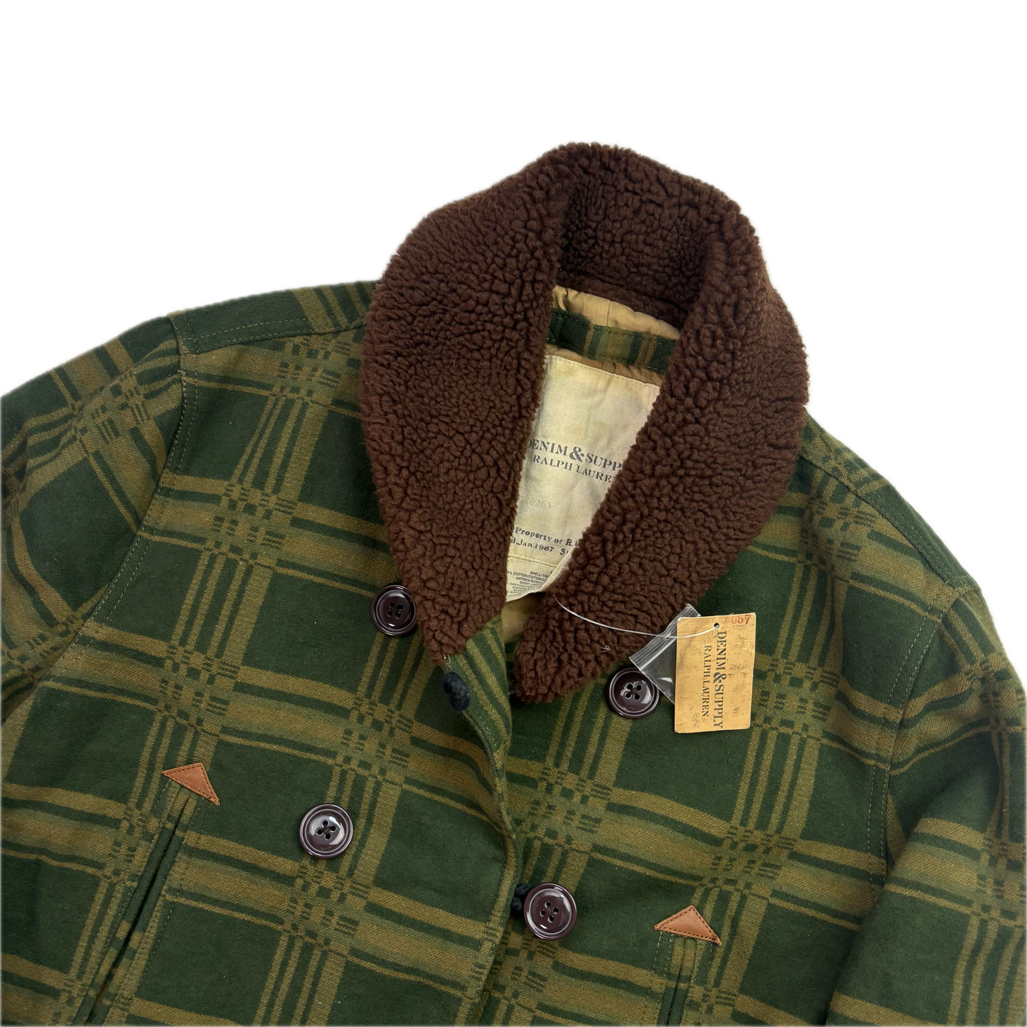 Denim Supply Green Jacquard Pattern Sherpa Collar Jacket - M