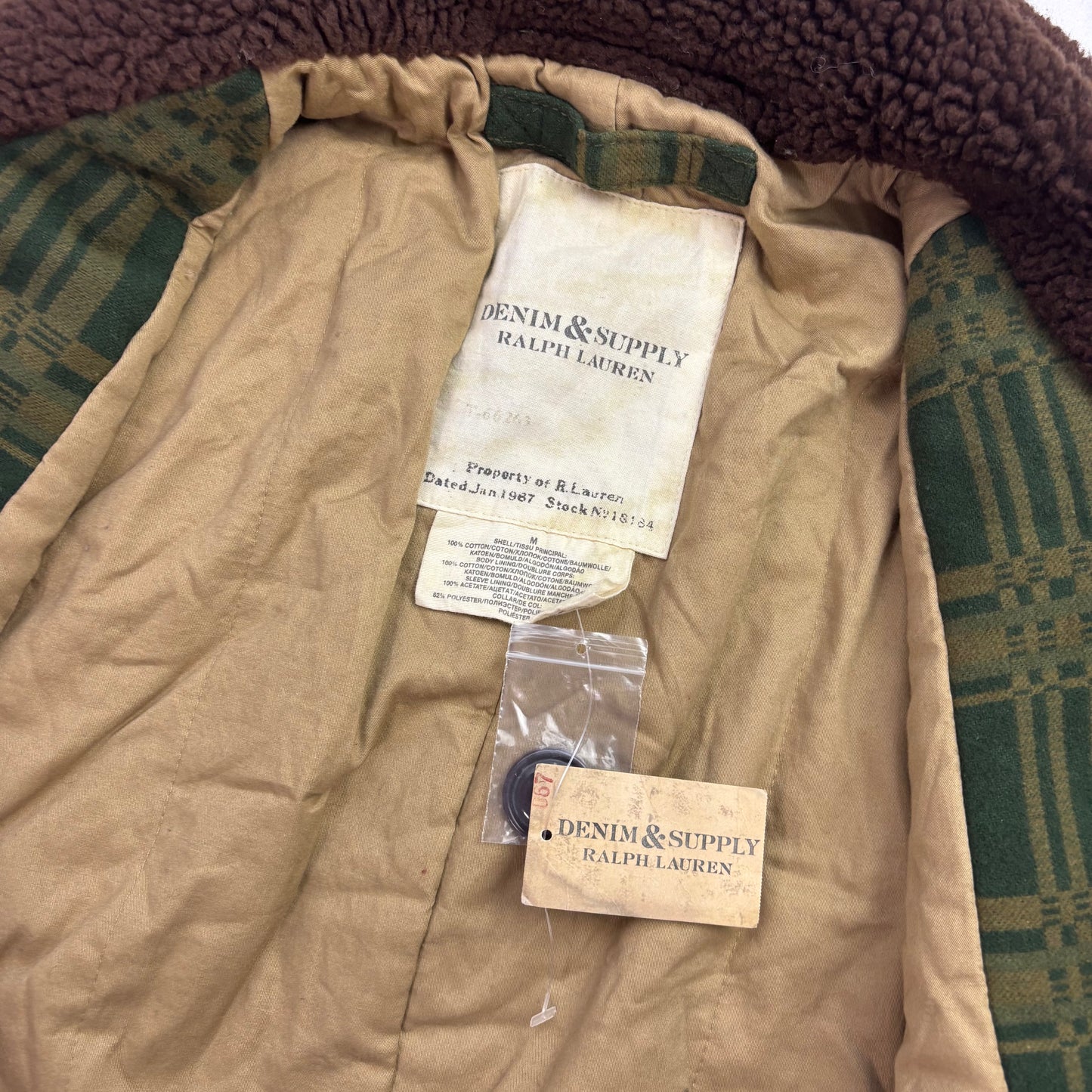 Denim Supply Green Jacquard Pattern Sherpa Collar Jacket - M