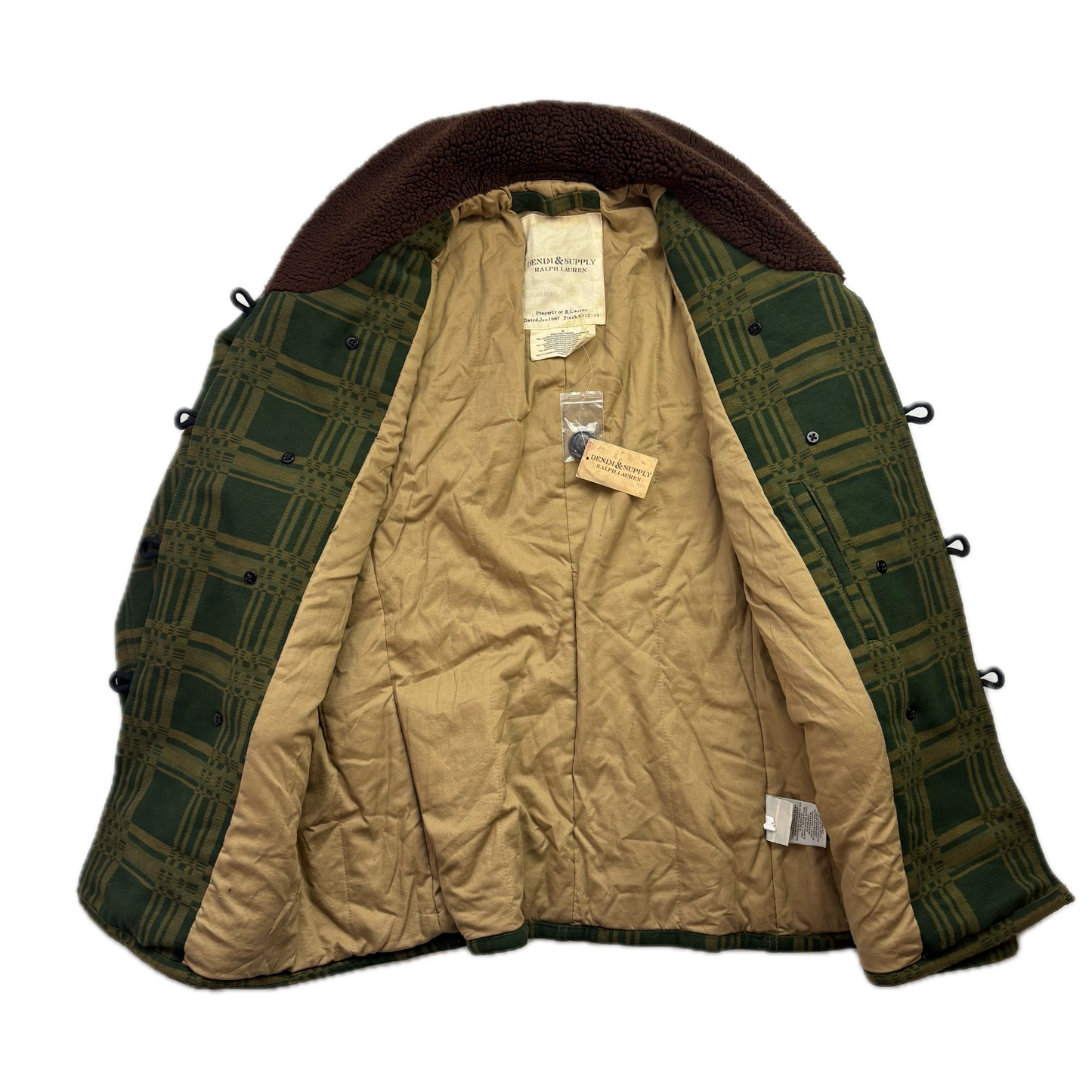 Denim Supply Green Jacquard Pattern Sherpa Collar Jacket - M