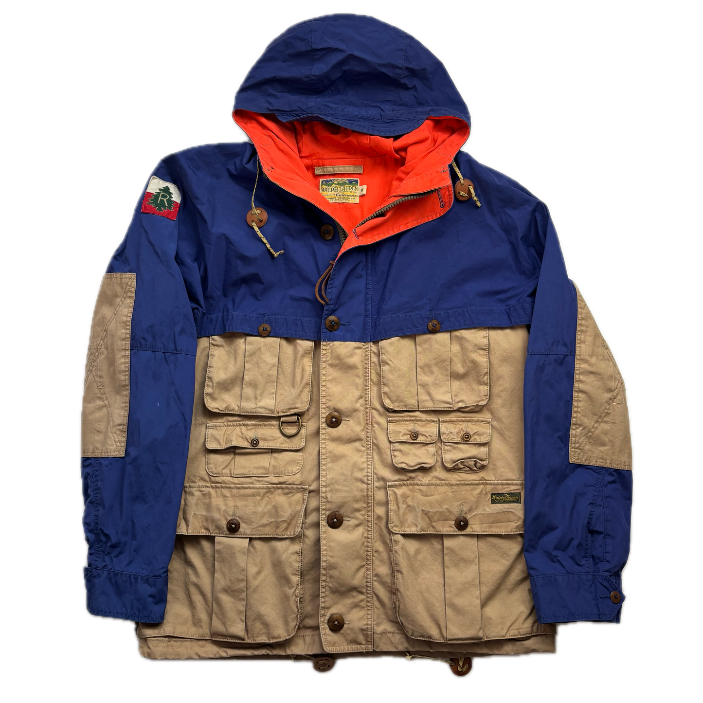 Polo Ralph Lauren Blue Beige Mountain Parka Jacket Hooded - M