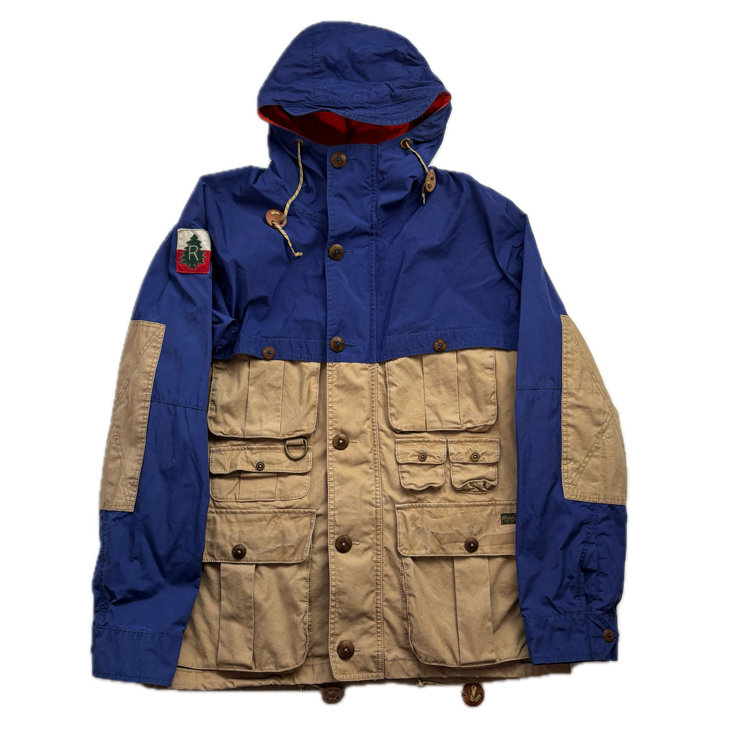 Polo Ralph Lauren Blue Beige Mountain Parka Jacket Hooded - M