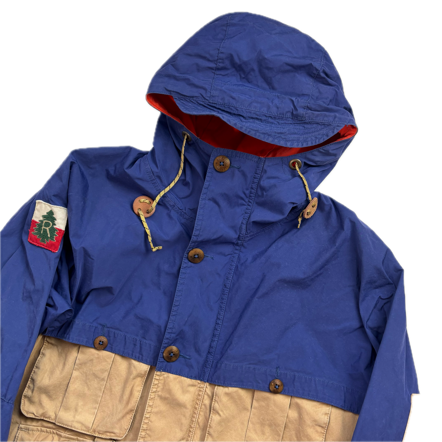 Polo Ralph Lauren Blue Beige Mountain Parka Jacket Hooded - M