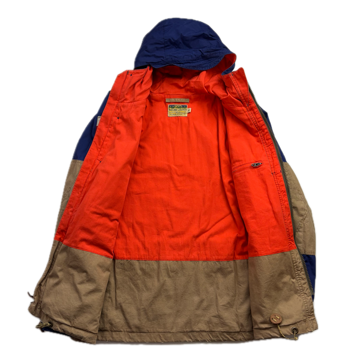 Polo Ralph Lauren Blue Beige Mountain Parka Jacket Hooded - M