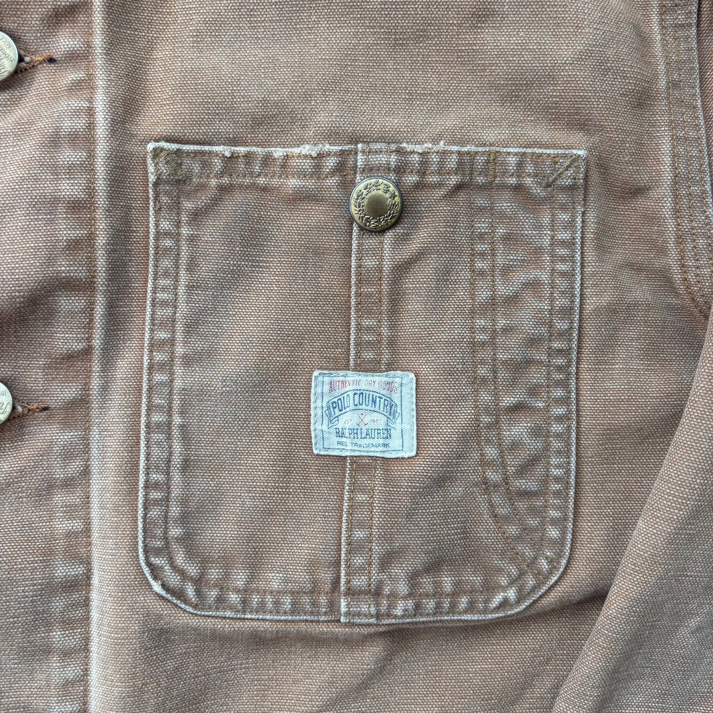 Polo Country Tan Chore Coat Workwear Jacket Distressed - S