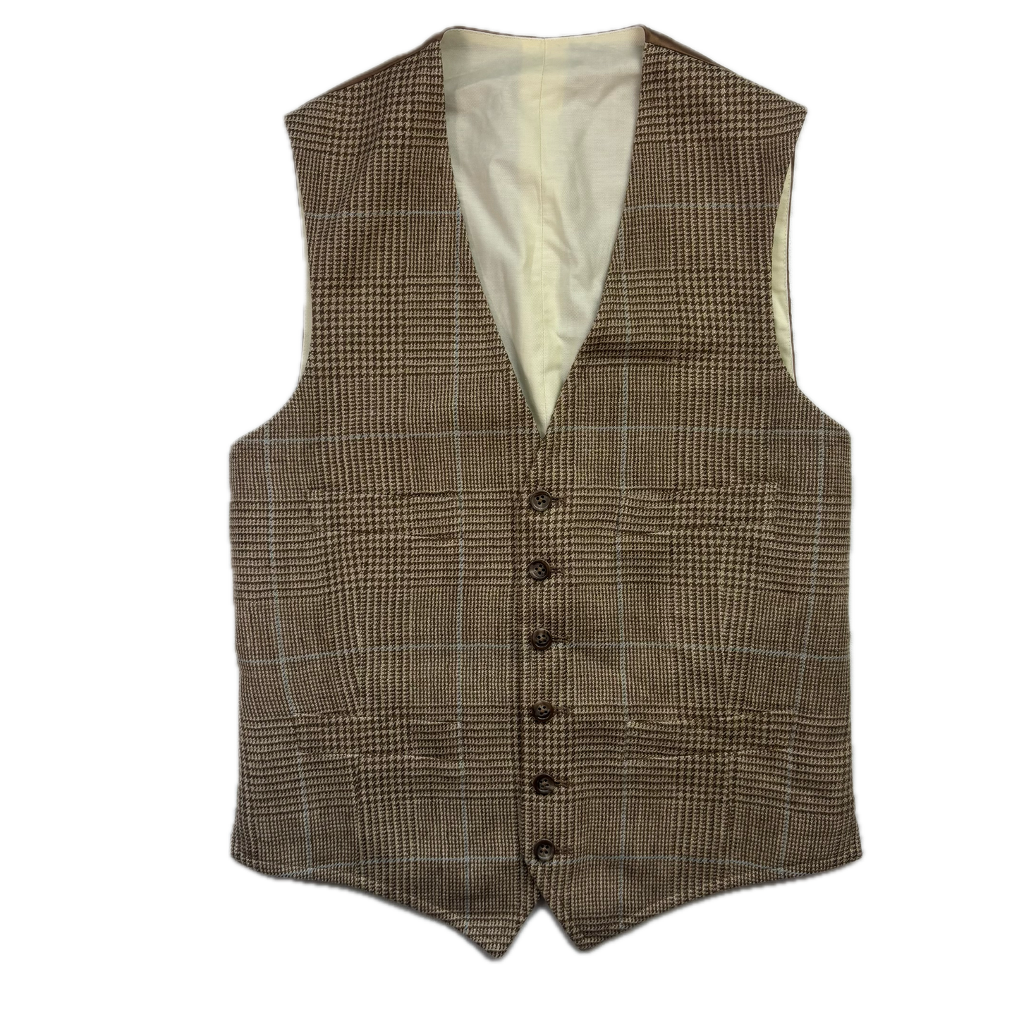 Polo Ralph Lauren Brown Tweed Glen Plaid Waistcoat (Silk Linen Wool) - 36R
