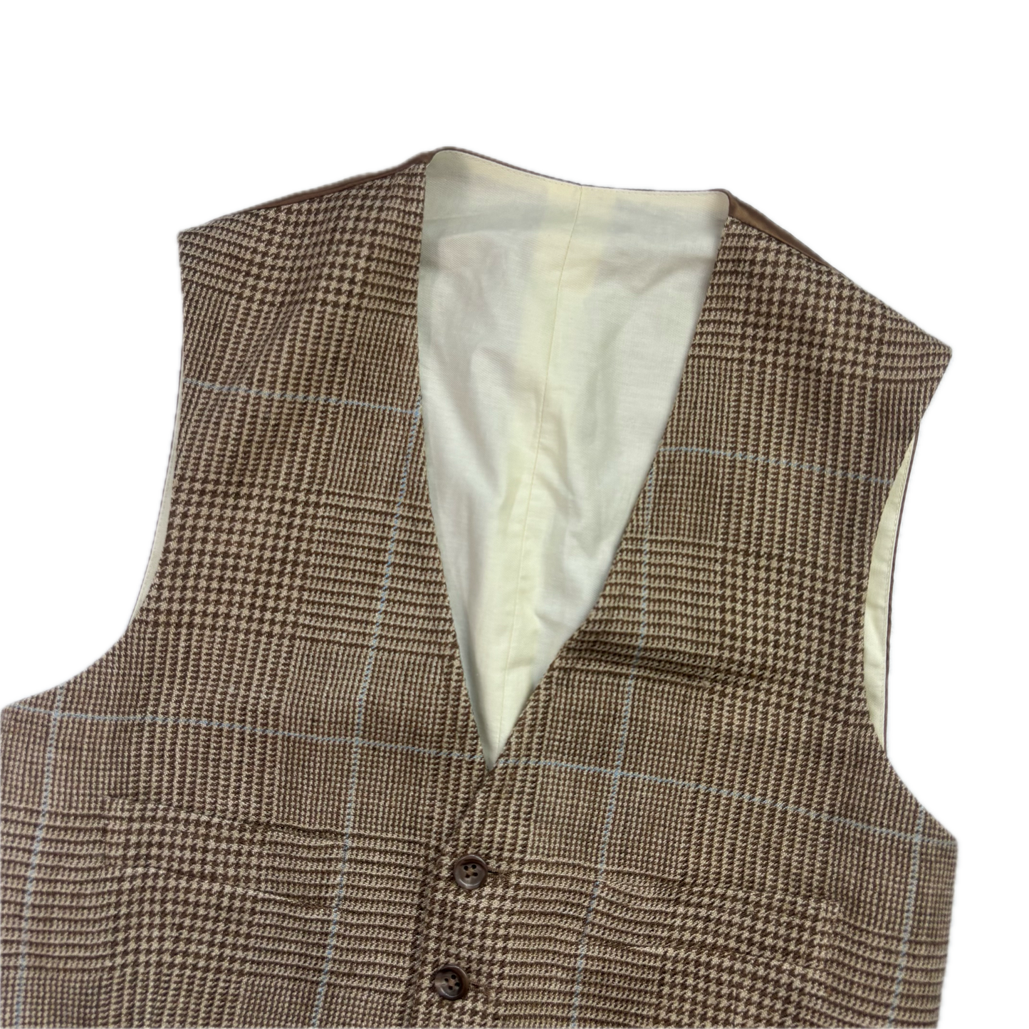 Polo Ralph Lauren Brown Tweed Glen Plaid Waistcoat (Silk Linen Wool) - 36R