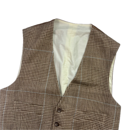 Polo Ralph Lauren Brown Tweed Glen Plaid Waistcoat (Silk Linen Wool) - 36R
