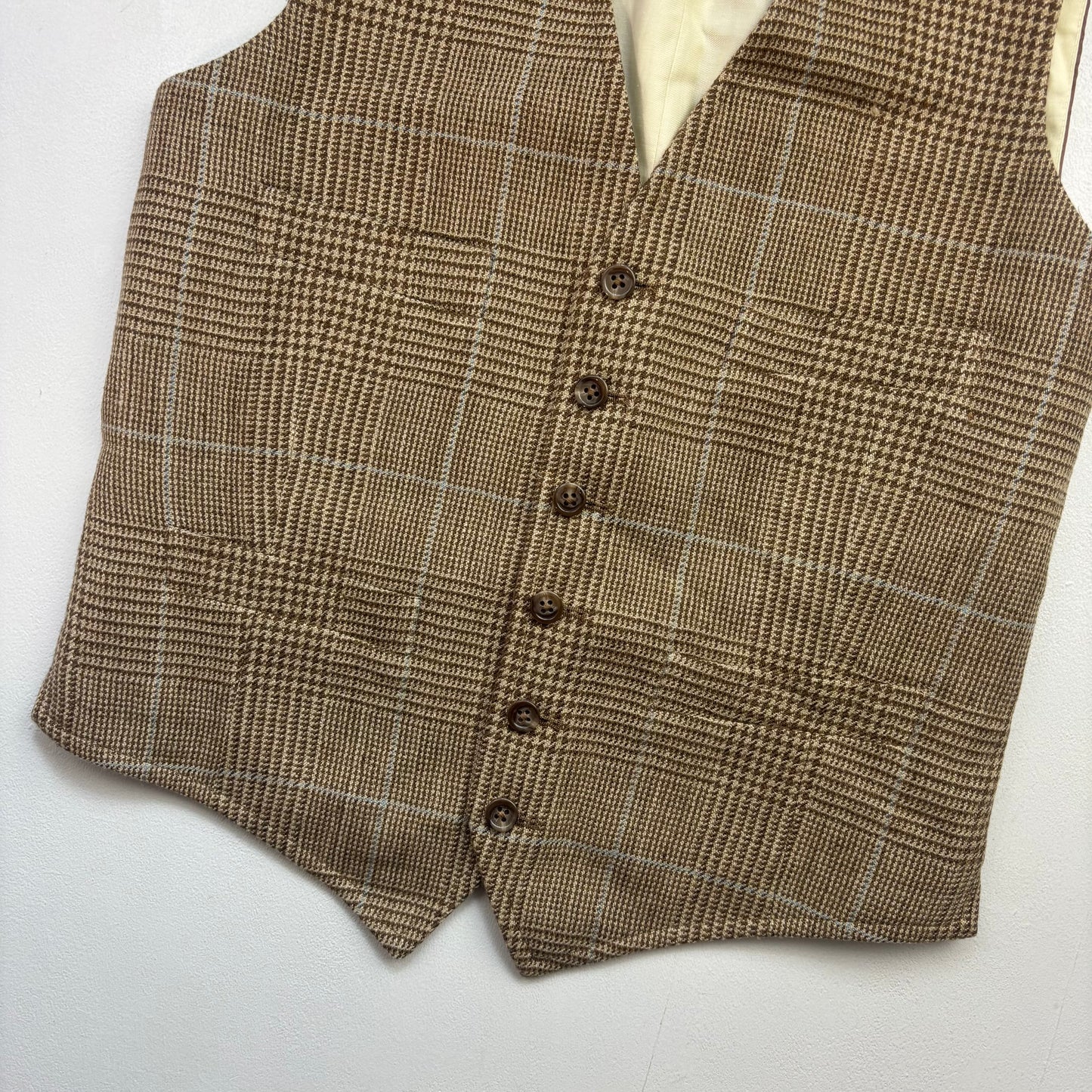 Polo Ralph Lauren Brown Tweed Glen Plaid Waistcoat (Silk Linen Wool) - 36R
