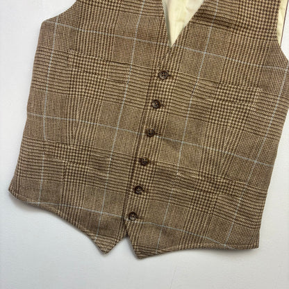 Polo Ralph Lauren Brown Tweed Glen Plaid Waistcoat (Silk Linen Wool) - 36R