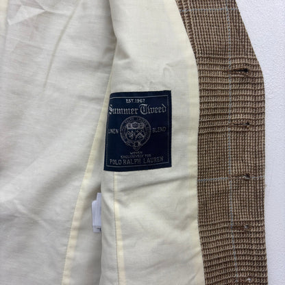 Polo Ralph Lauren Brown Tweed Glen Plaid Waistcoat (Silk Linen Wool) - 36R