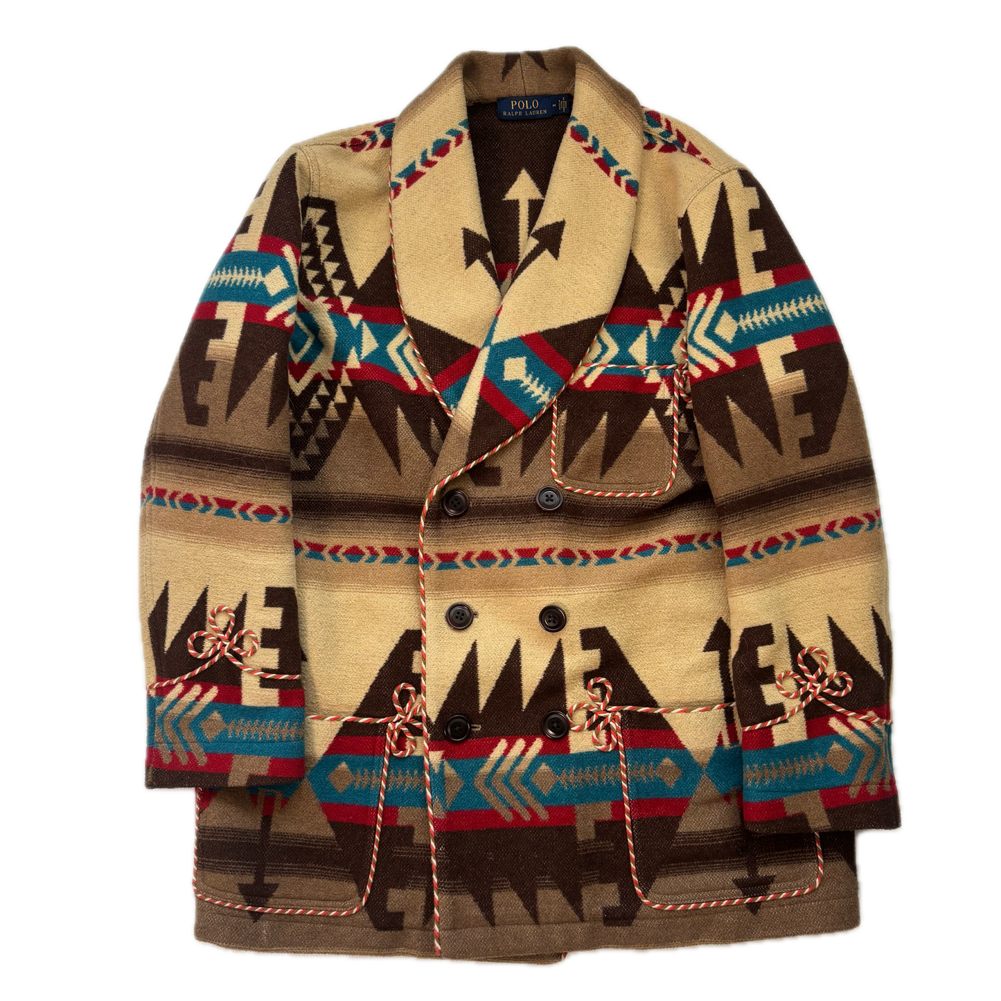 Polo Ralph Lauren Beige Brown Double Breasted Navajo Pea Coat (Acrylic Blend) - M