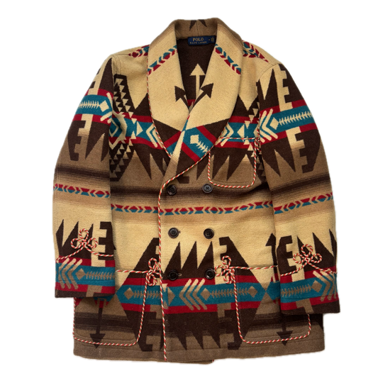 Polo Ralph Lauren Beige Brown Double Breasted Navajo Pea Coat (Acrylic Blend) - M
