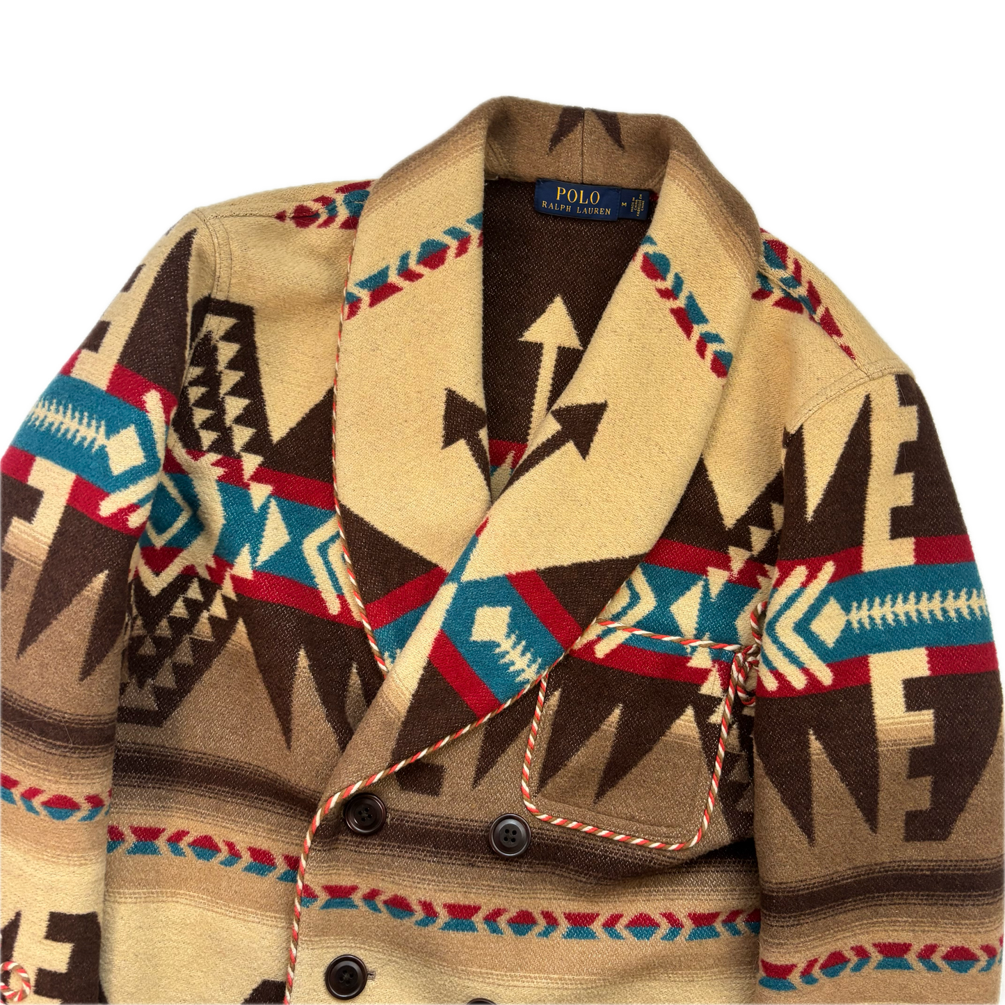 Polo Ralph Lauren Beige Brown Double Breasted Navajo Pea Coat (Acrylic Blend) - M